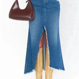 Show Me Your MuMu Blue Denim Maxi Skirt with Front Slit